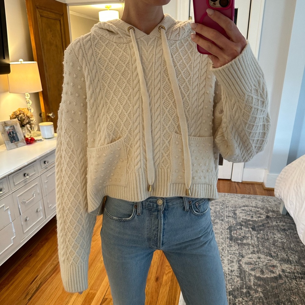 Cream Knit Hoodie Sweater